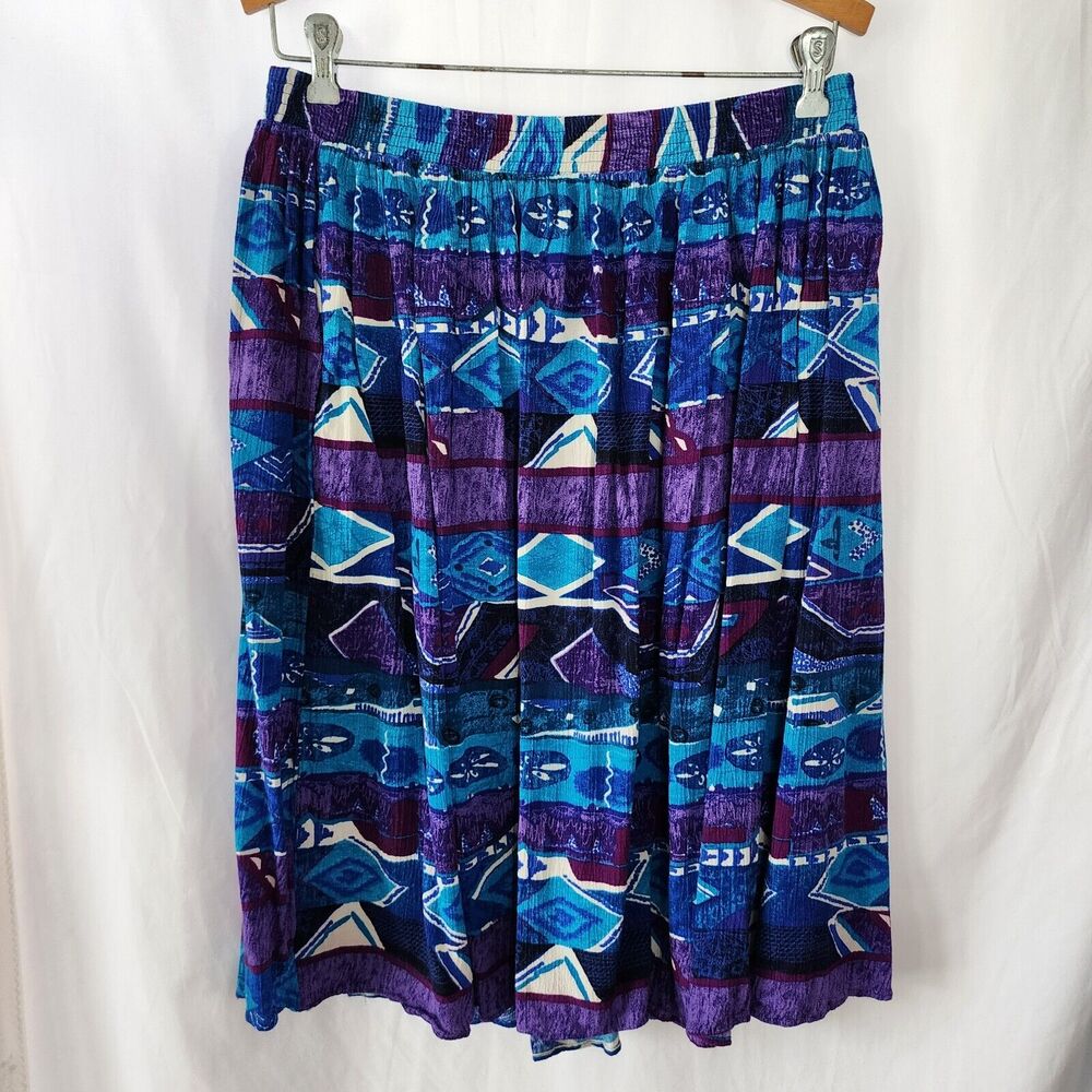 MICHELE LESLIE Blue Purple Vibrant Crinkle‎ Material Elastic Waist Size L